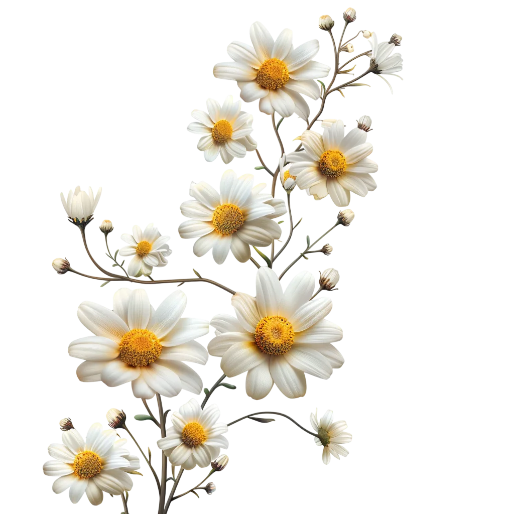White Daisy Flower Branch with Golden Centers Free PNG