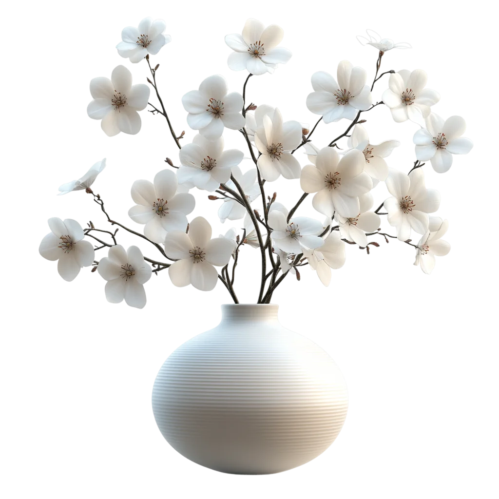 White Blossoms in a Ribbed Vase Free PNG