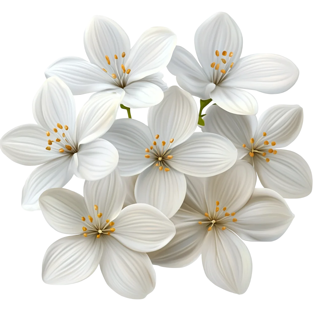 Cluster of White Flowers with Golden Stamens Free PNG