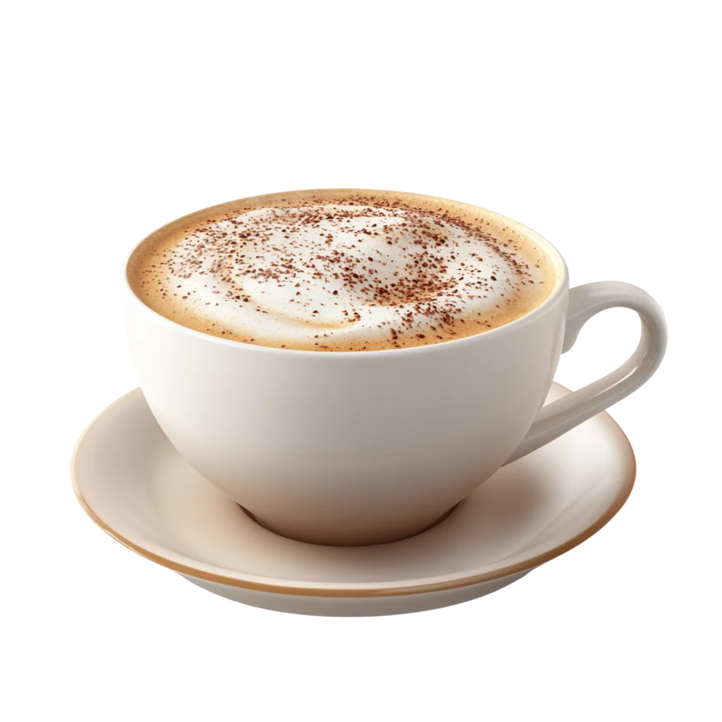Cocoa-Dusted Cappuccino in a White Cup and Saucer Free PNG