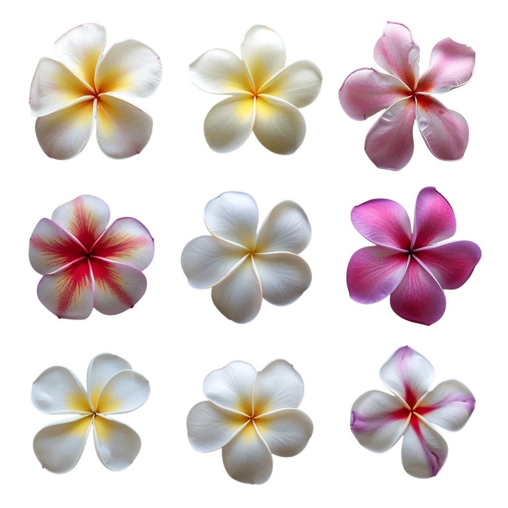 Nine Colorful Plumeria Blossoms Free PNG