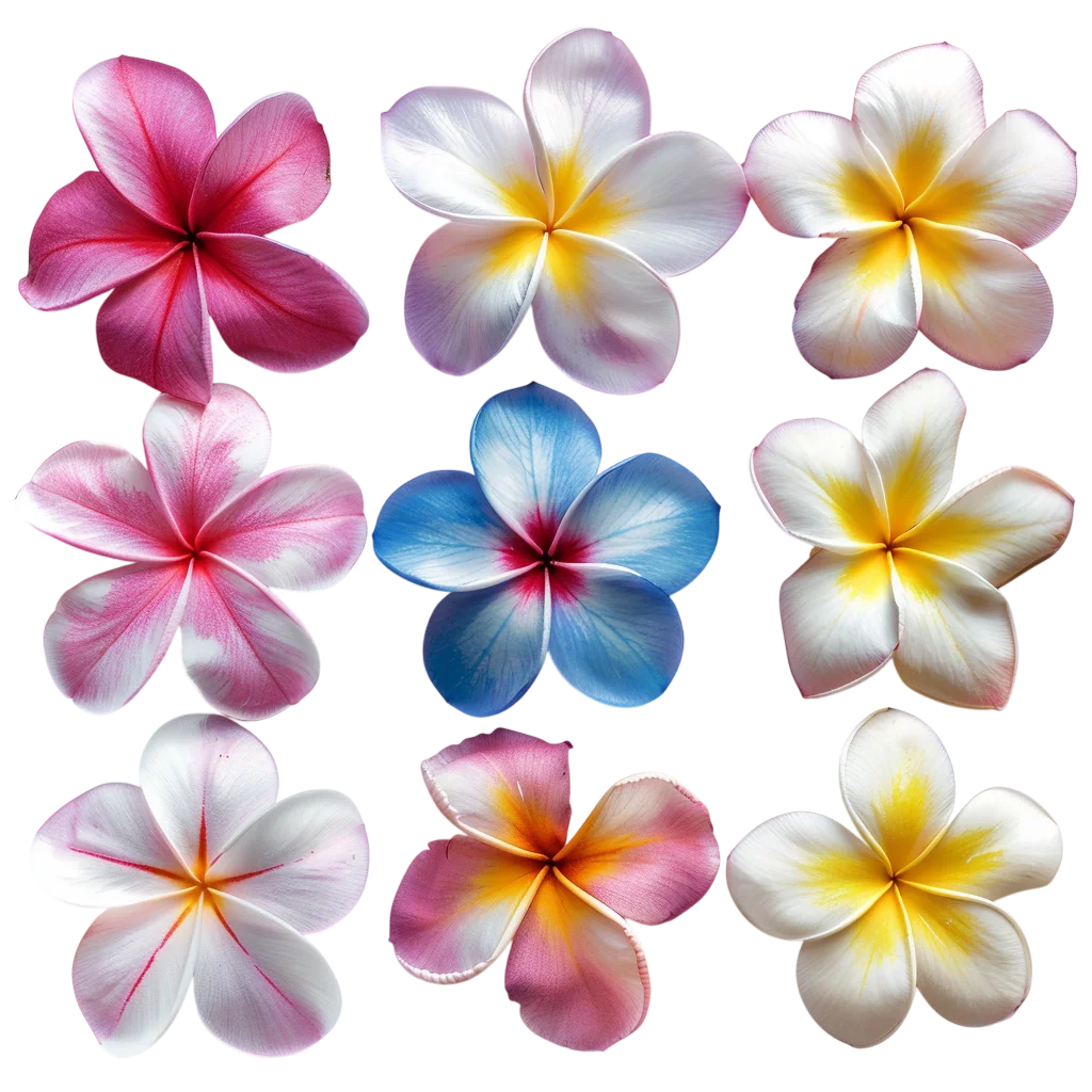 Nine Colorful Plumeria Flowers | Free PNG
