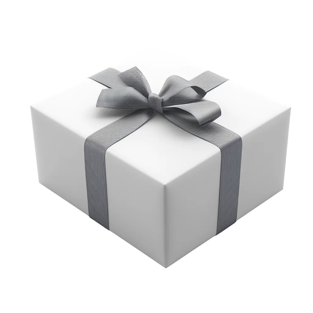 White Gift Box with Gray Striped Bow Free PNG