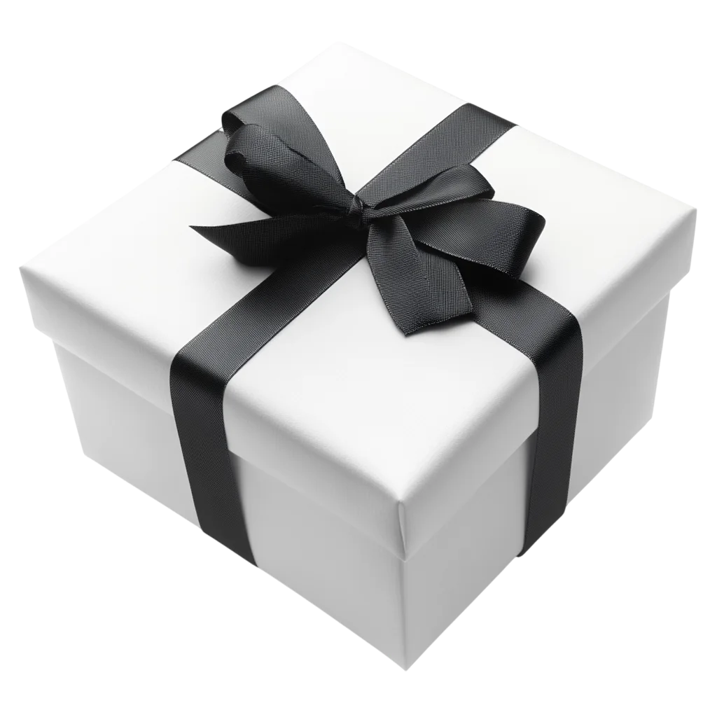 White Gift Box with Black Bow Free PNG