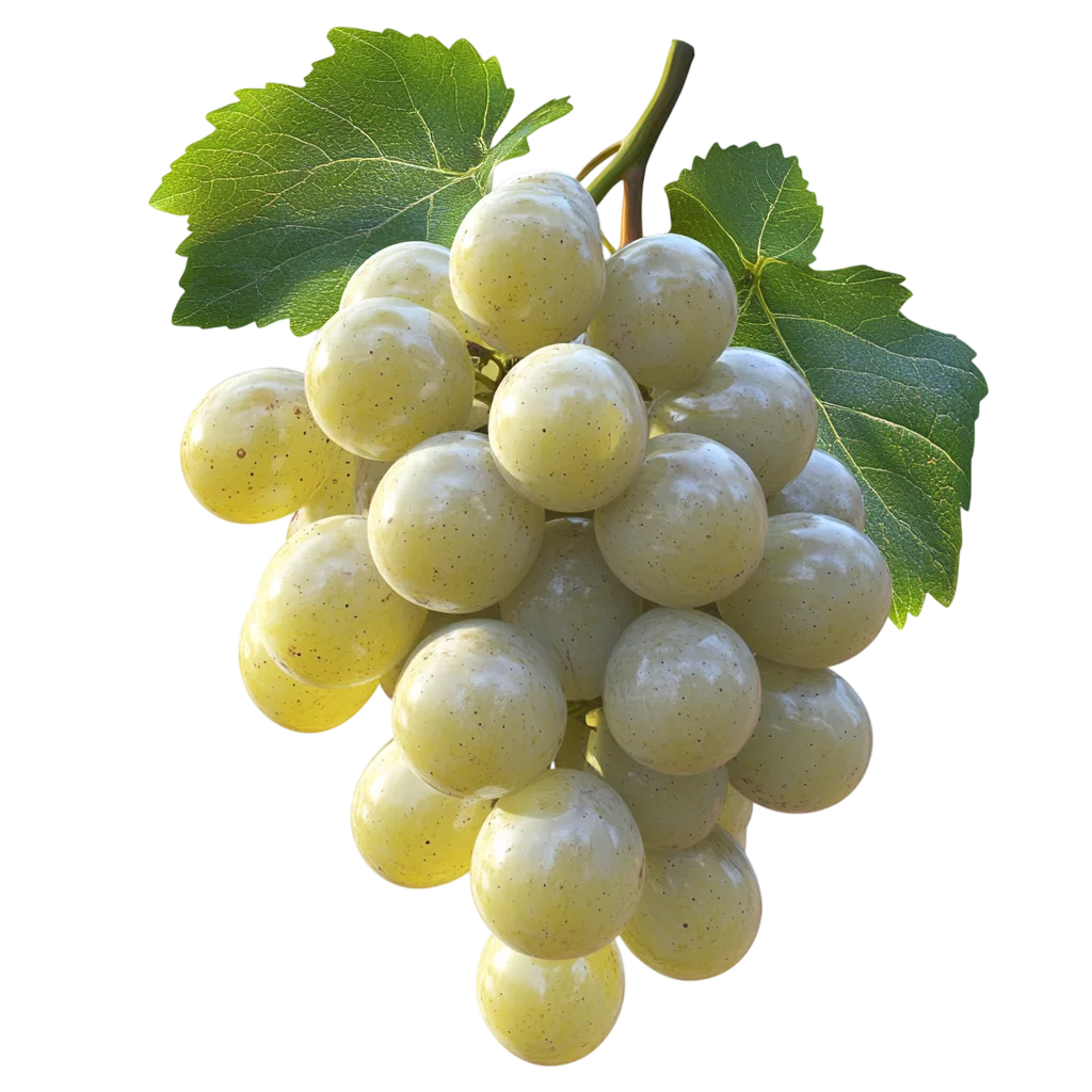 Ripe Green Grapes with Vine Leaves - Free PNG