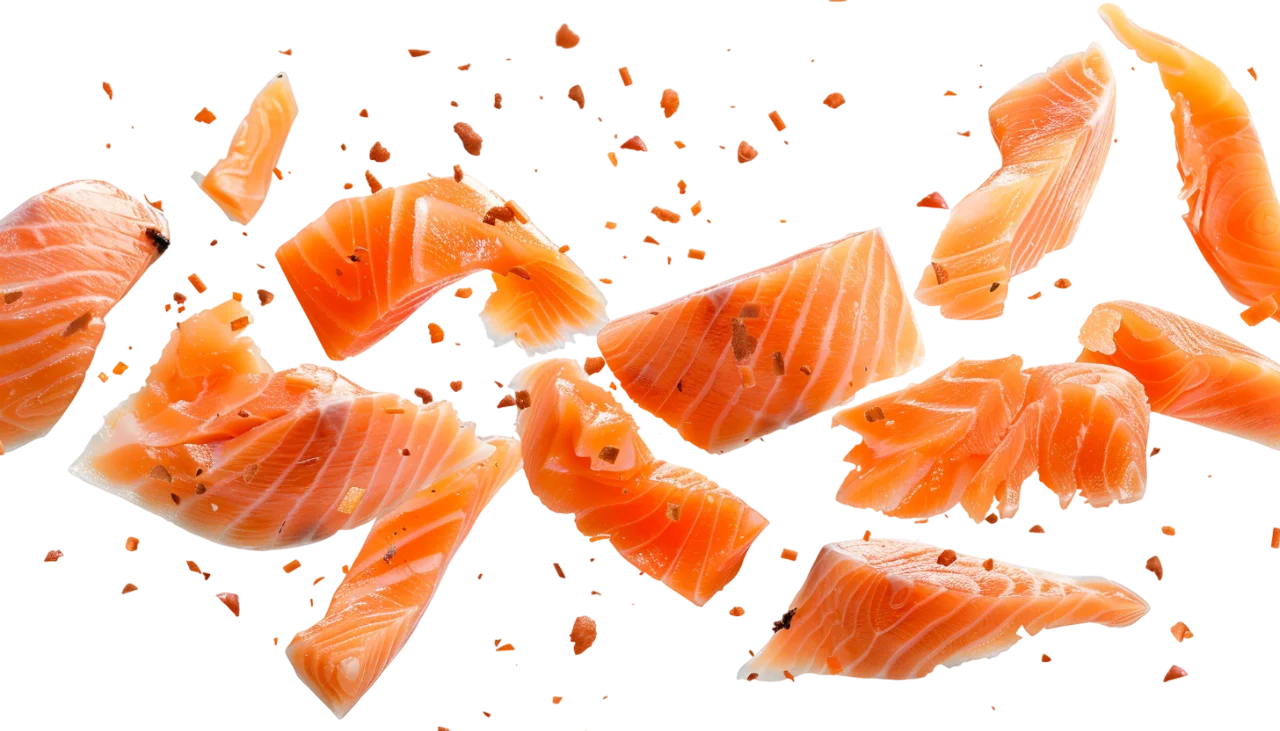 Floating Salmon Slices with Seasoning – Free PNG