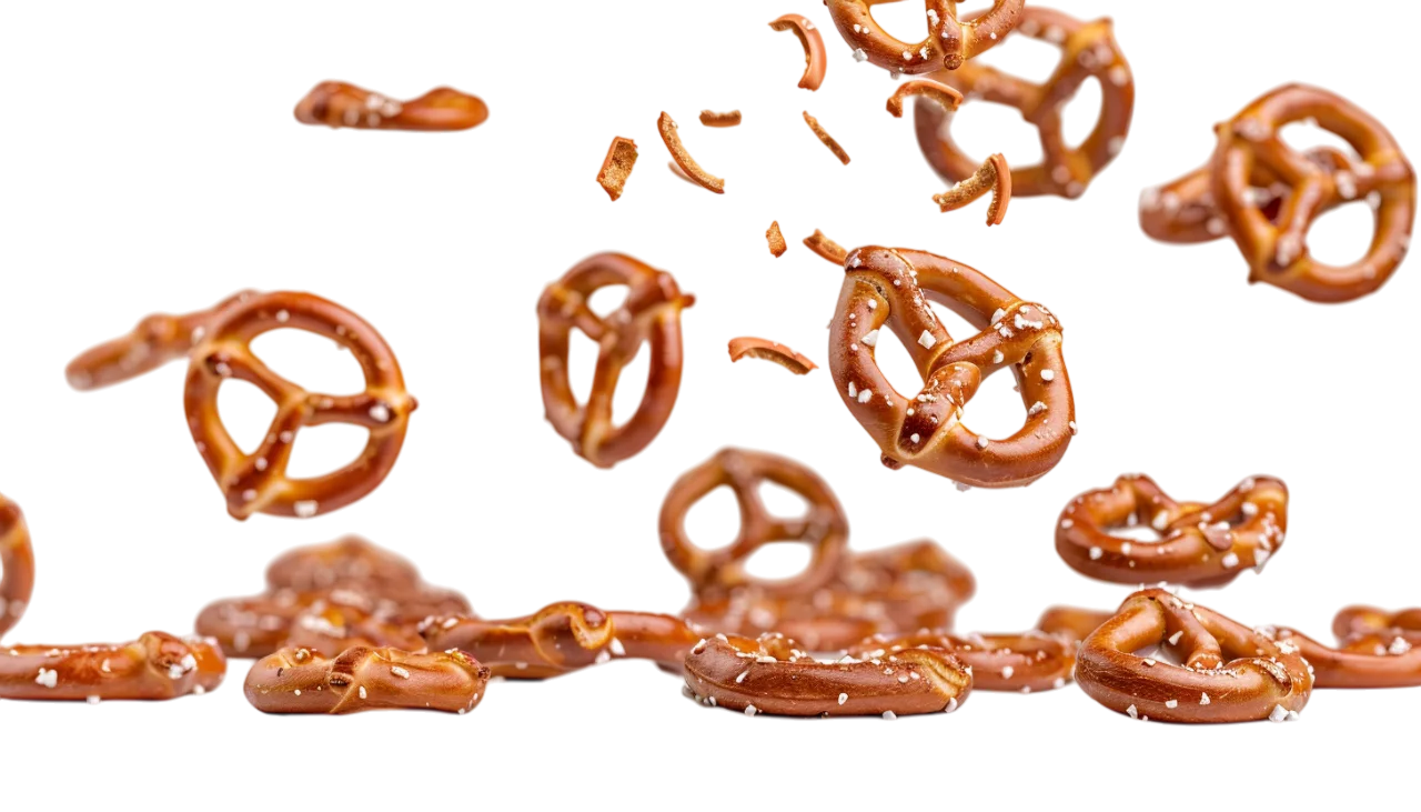 Salted Pretzels Falling and Scattered Free PNG