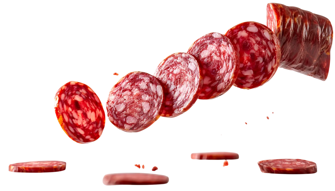 Sliced Salami Sausage Isolated on Black Free PNG