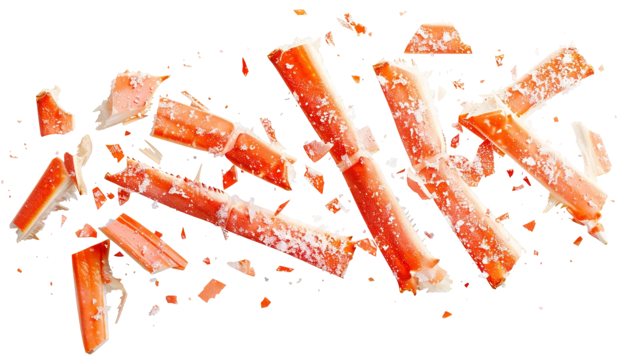 Frosted Crab Leg Pieces Scattered in Midair Free PNG