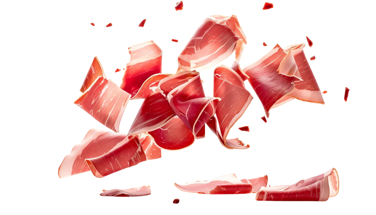Floating Prosciutto Slices on Black Background | Free PNG