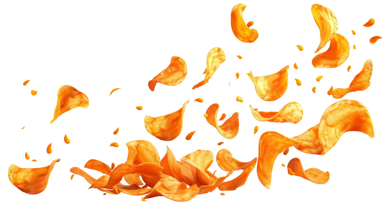 Floating Orange Crisps in Motion – Free PNG