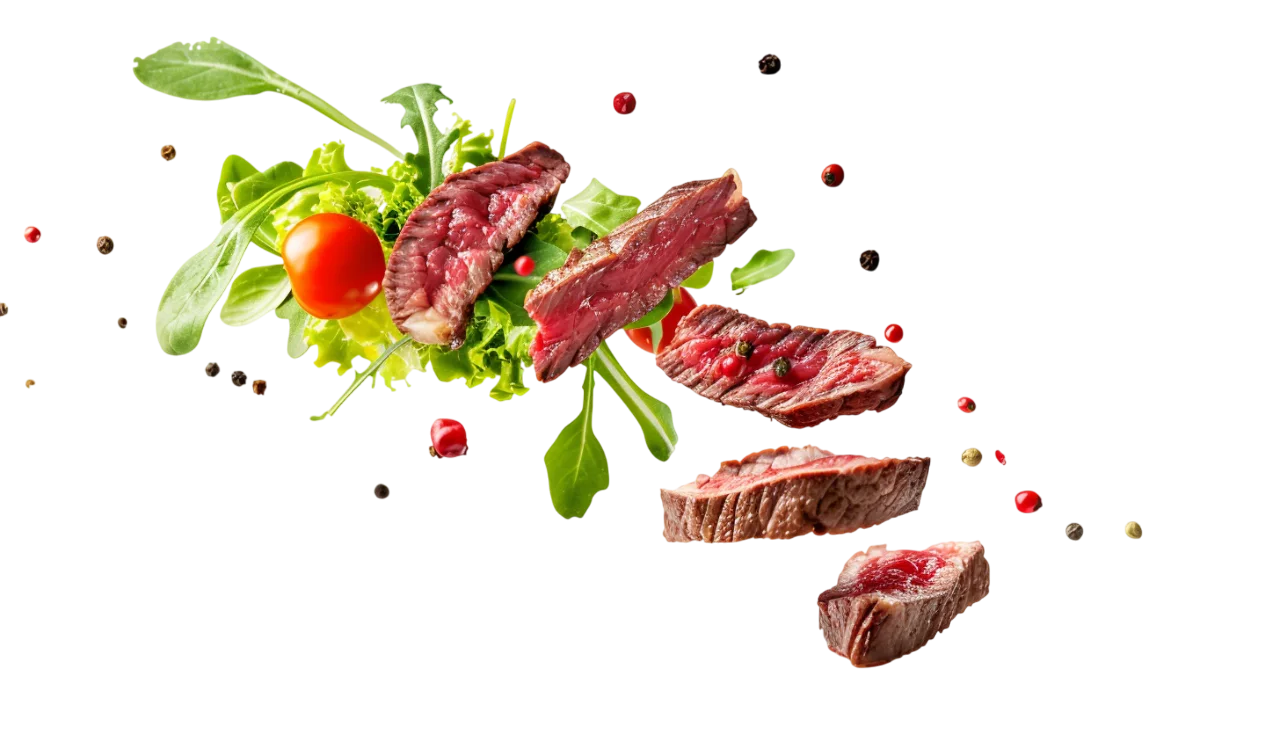 Seared Steak Slices with Salad and Tomato - Free PNG