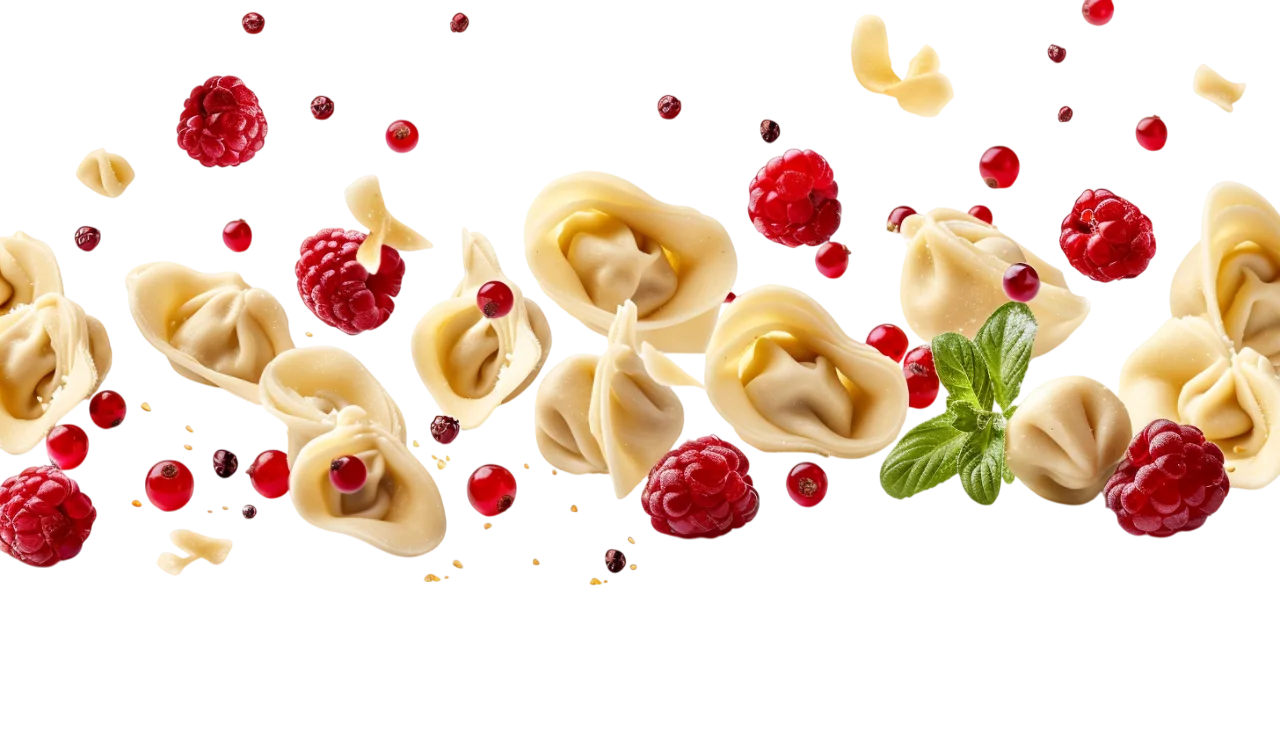 Floating Tortellini with Raspberries and Mint Free PNG