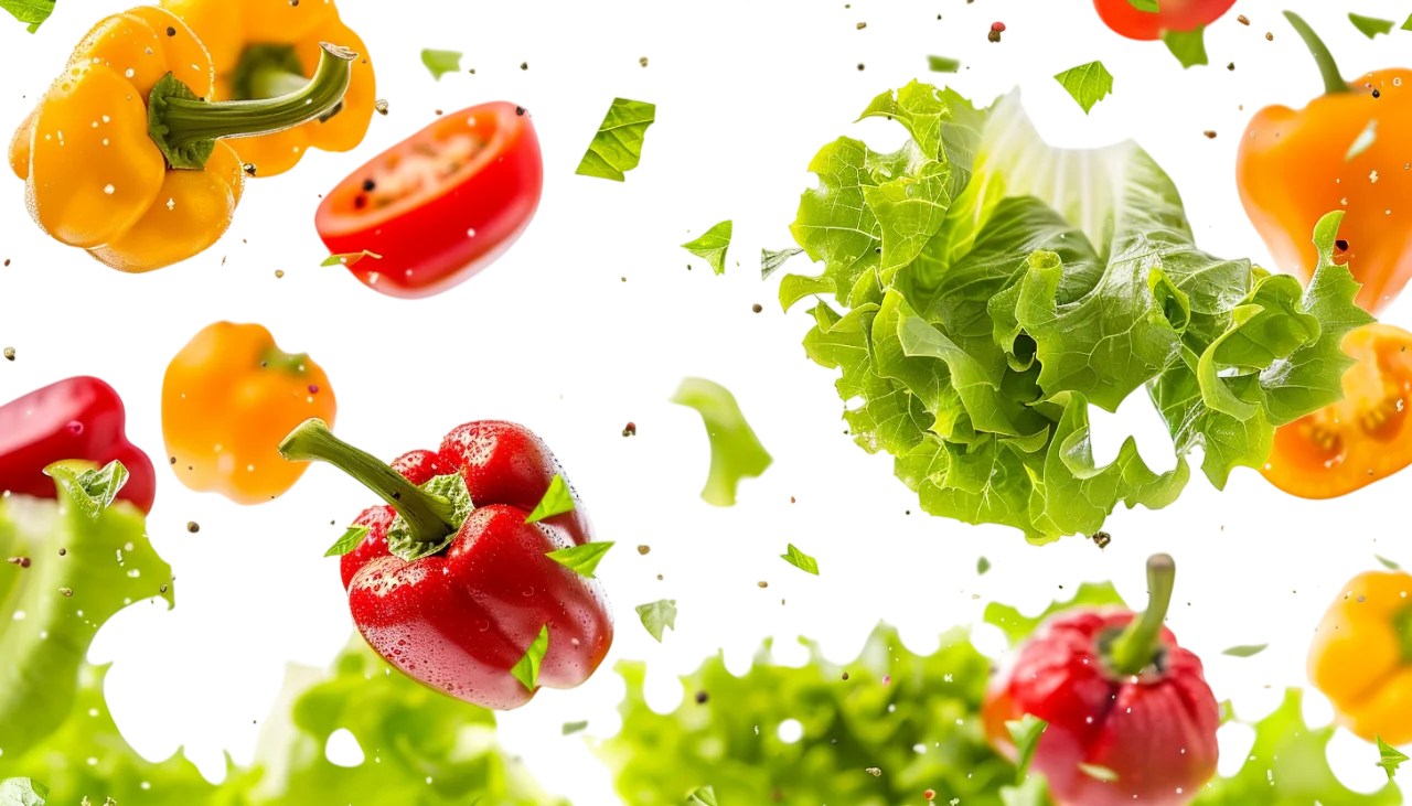Floating Fresh Vegetables with Lettuce and Peppers – Free PNG