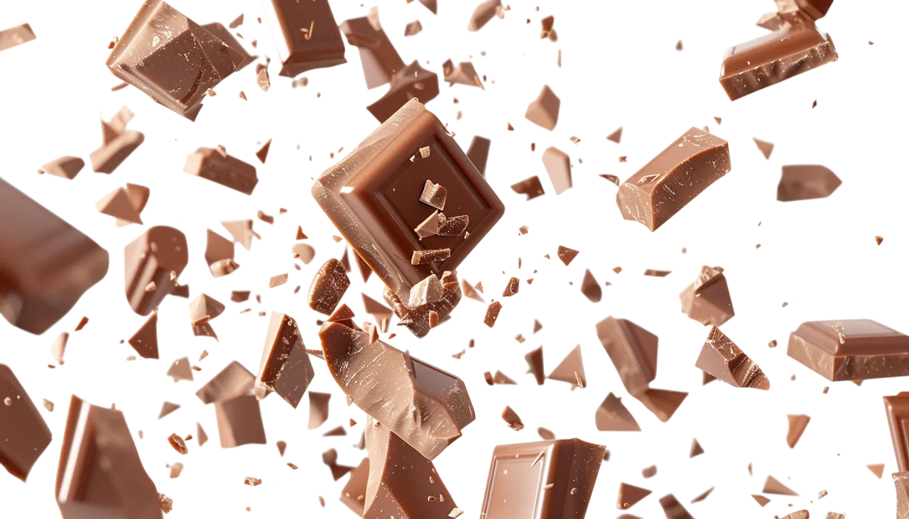 Flying Milk Chocolate Pieces and Shards Free PNG