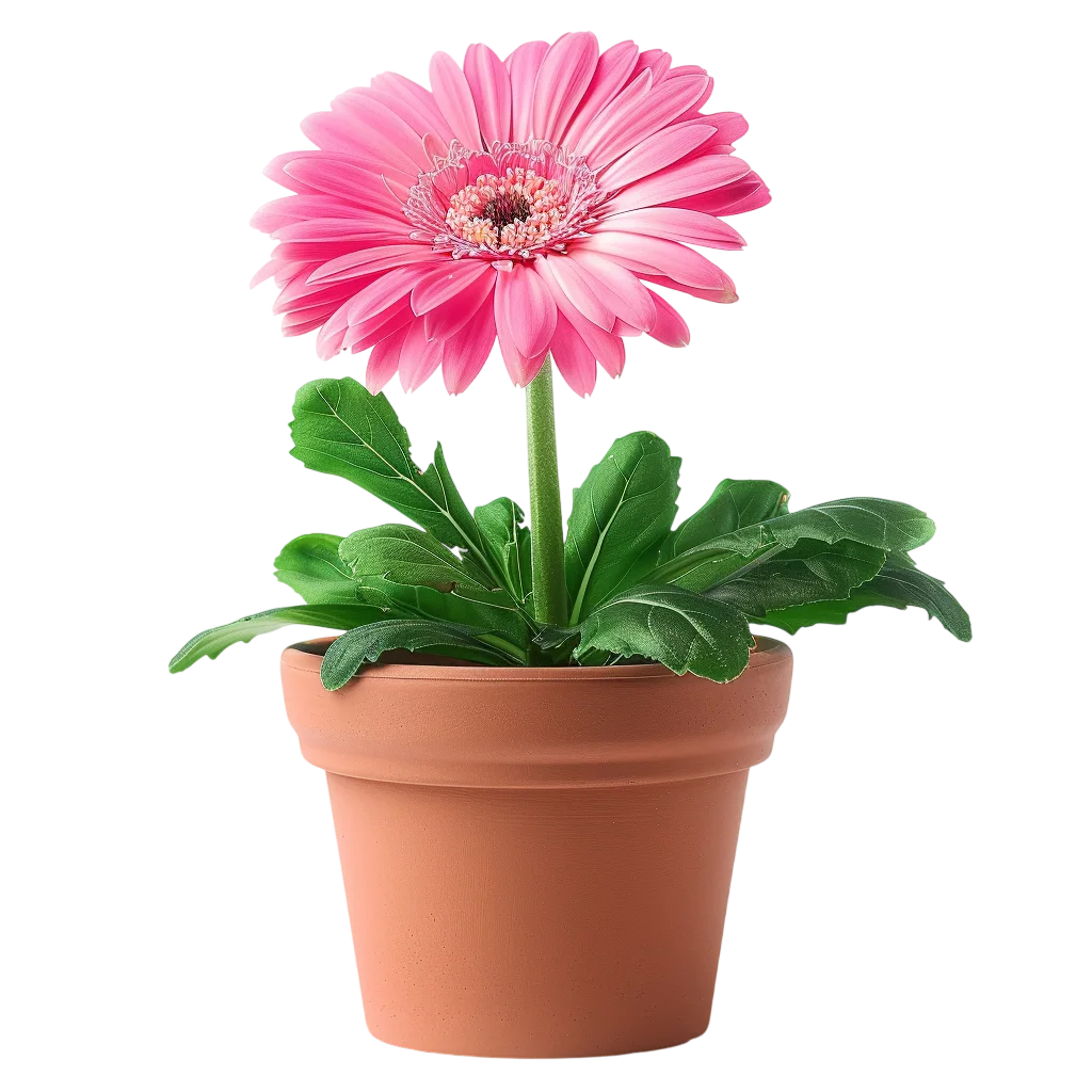 Pink Gerbera Daisy in Terracotta Pot Free PNG