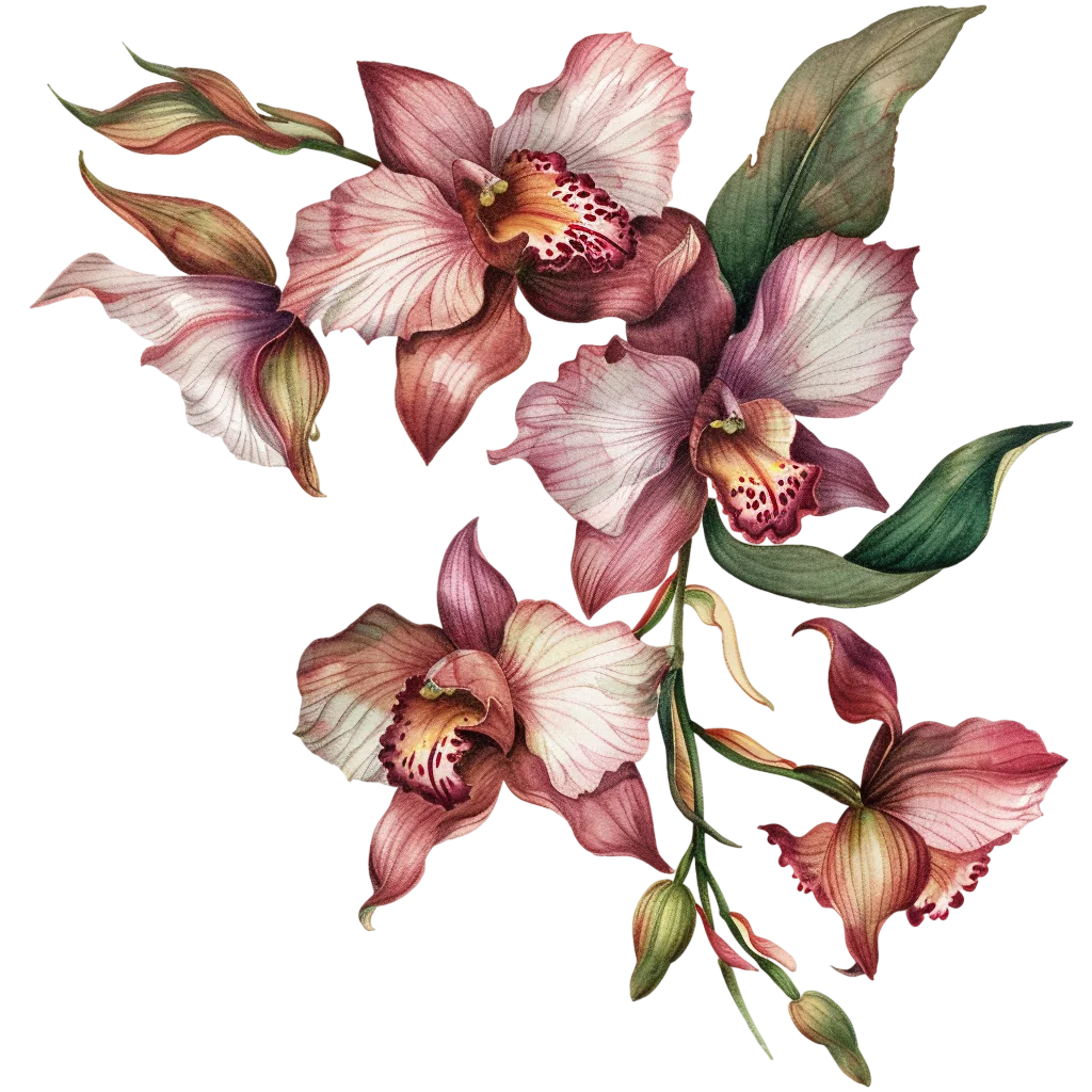 Vintage Pink Orchid Botanical Illustration Free PNG