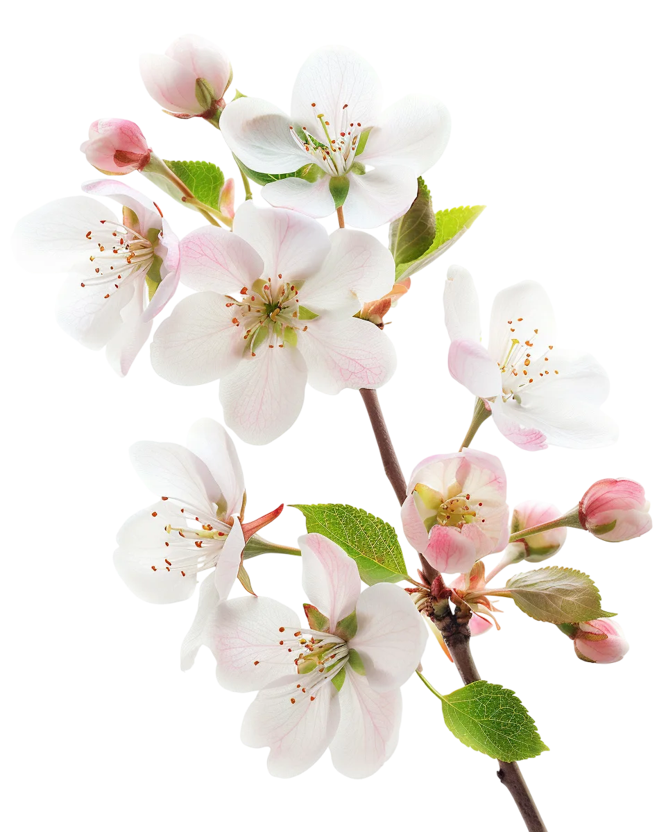 White and Pink Apple Blossoms on a Branch - Free PNG