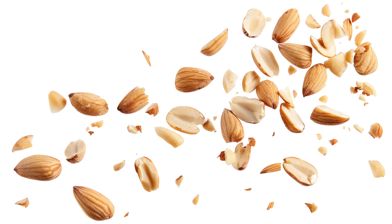 Scattered Whole and Split Almonds Free PNG