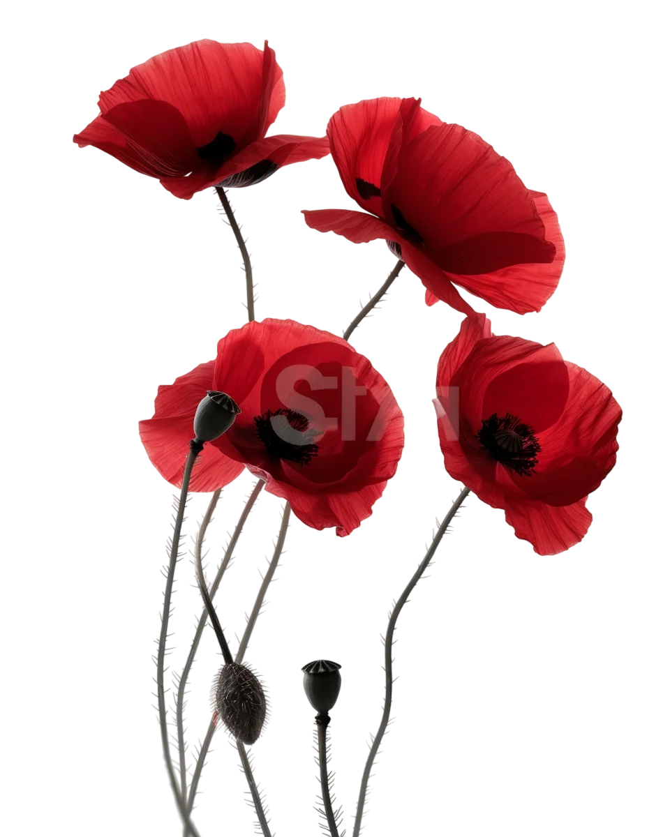 Red Poppy Flowers and Seed Pods Free PNG