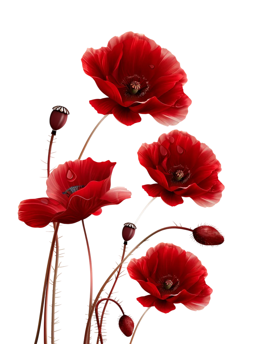 Red Poppy Flowers with Buds - Free PNG