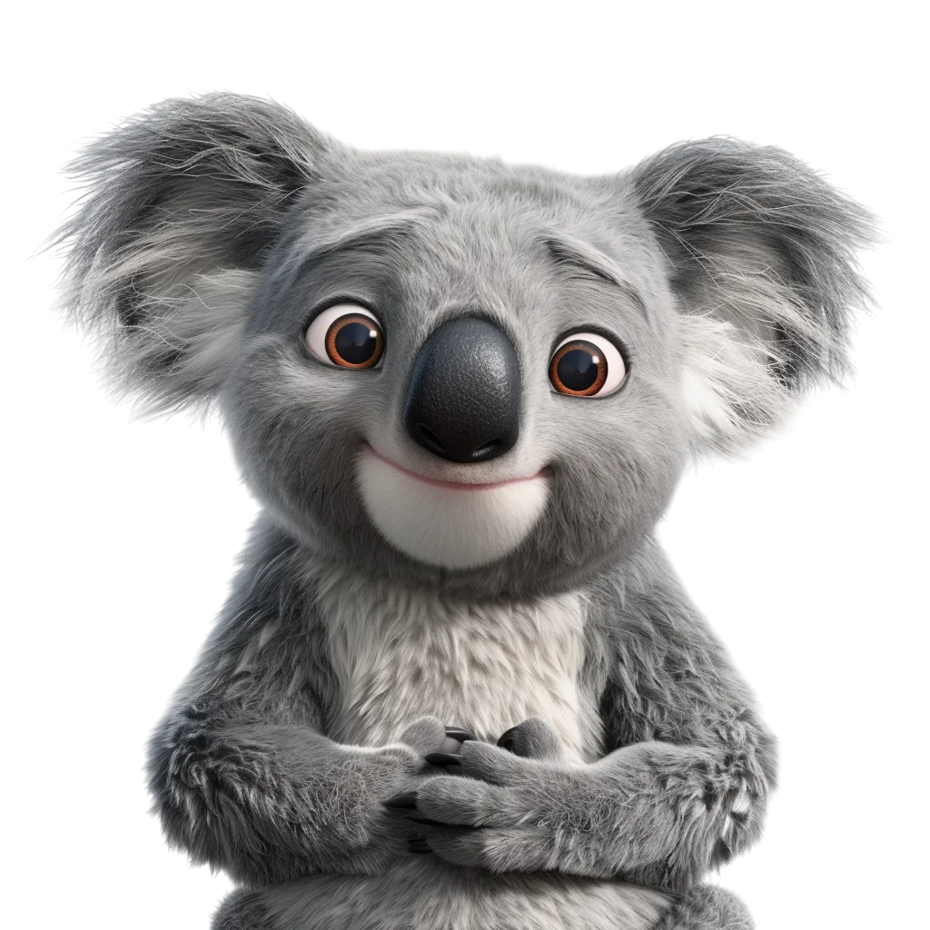 Smiling Gray Koala with Folded Paws Free PNG