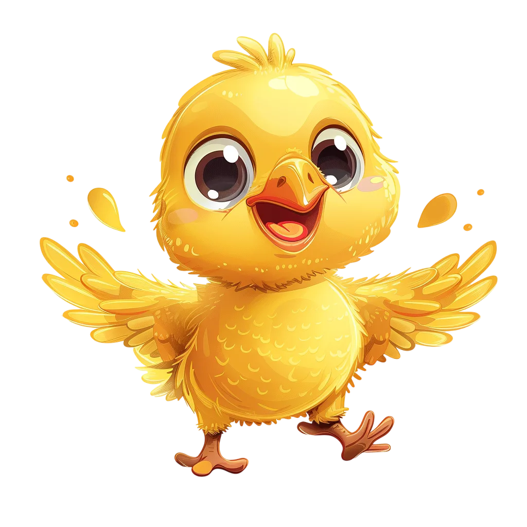 Happy Yellow Chick Cartoon with Wings Spread Free PNG