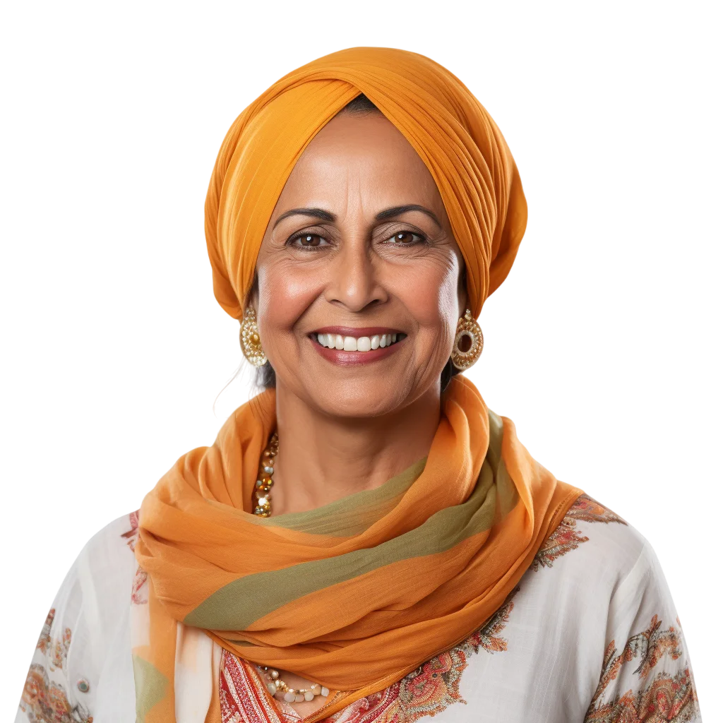 Smiling Woman in Orange Headwrap Portrait Free PNG