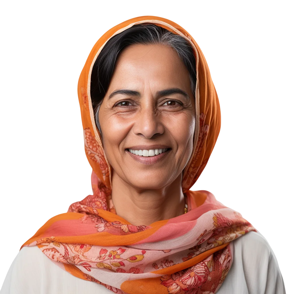 Smiling Woman in Orange Floral Headscarf Free PNG