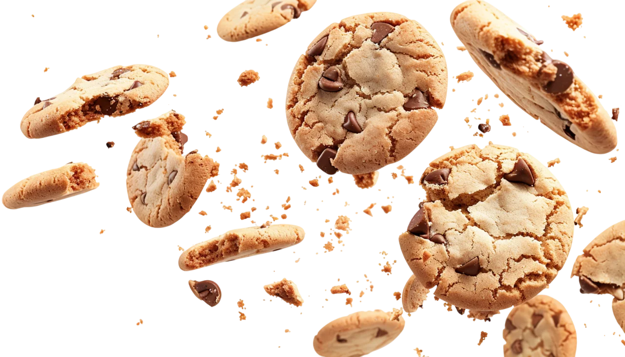 Floating Chocolate Chip Cookies and Crumbs Free PNG