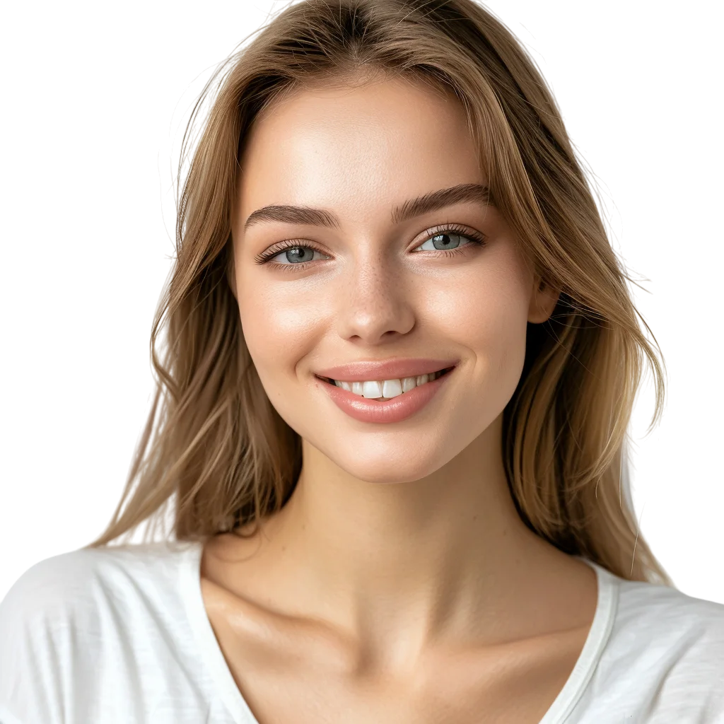 Smiling Woman Portrait with Long Brown Hair – Free PNG