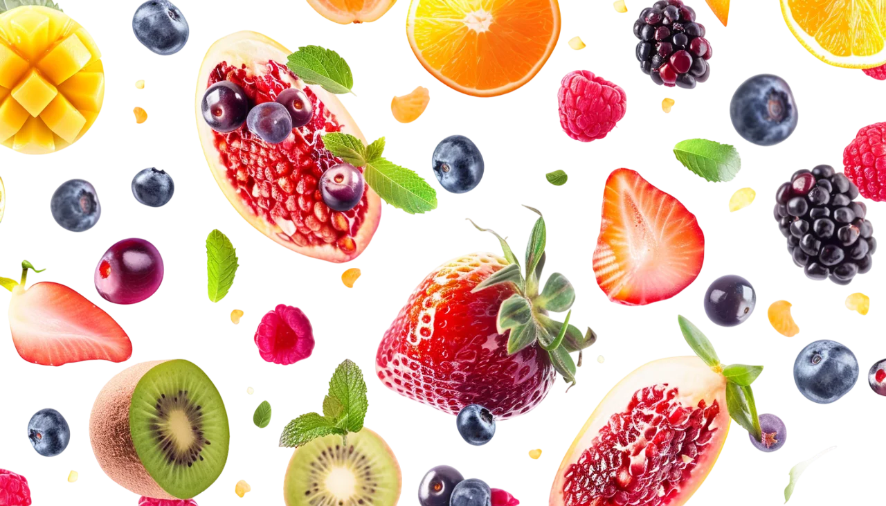 Floating Tropical Fruit and Berries Free PNG