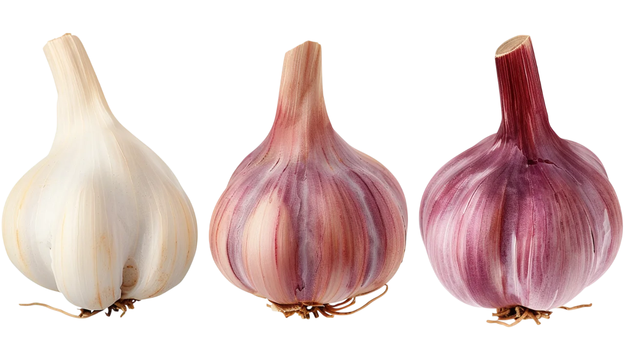 Three White and Purple Garlic Bulbs Free PNG