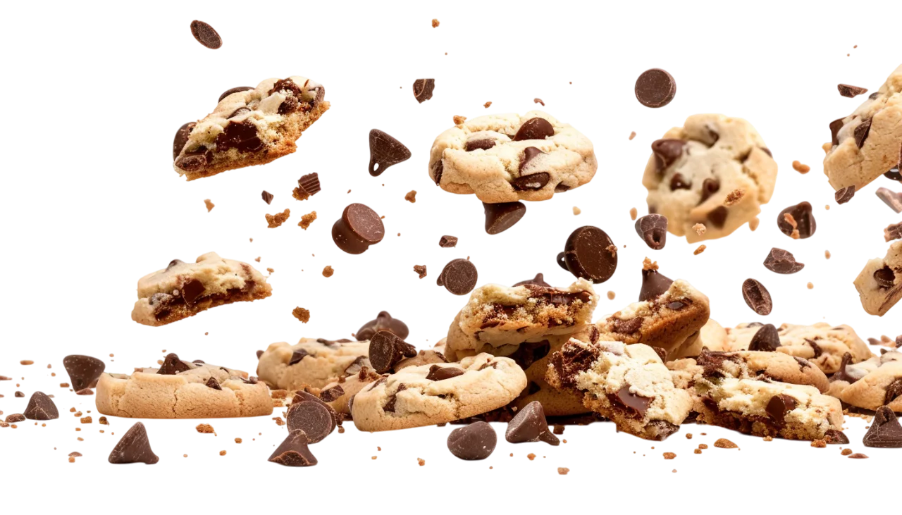 Floating Chocolate Chip Cookies and Pieces Free PNG