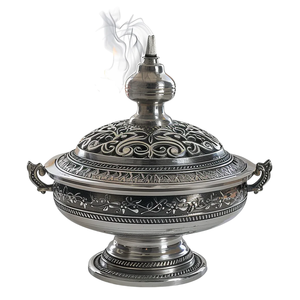 Ornate Silver Censer with Rising Smoke Free PNG