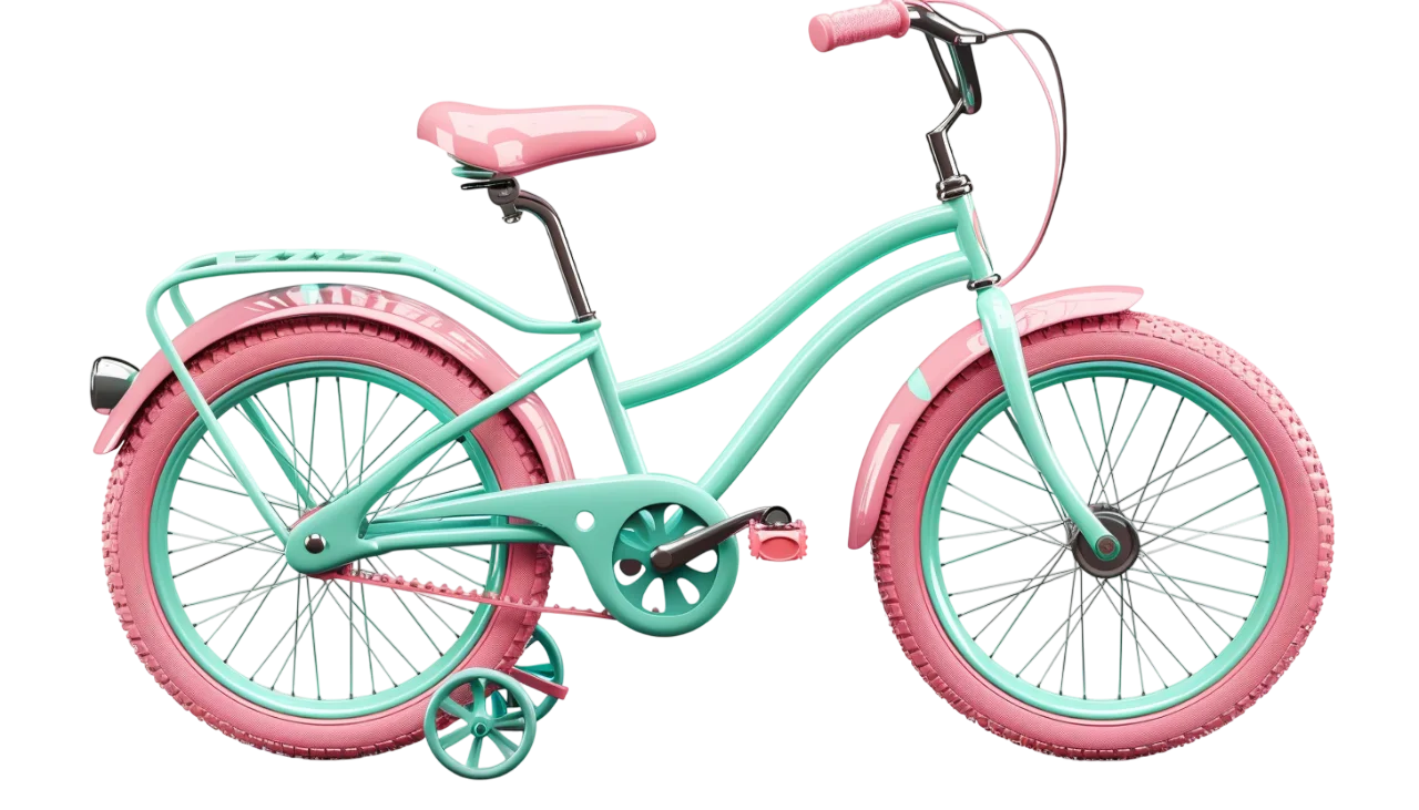 Mint and Pink Bicycle with Training Wheels Free PNG