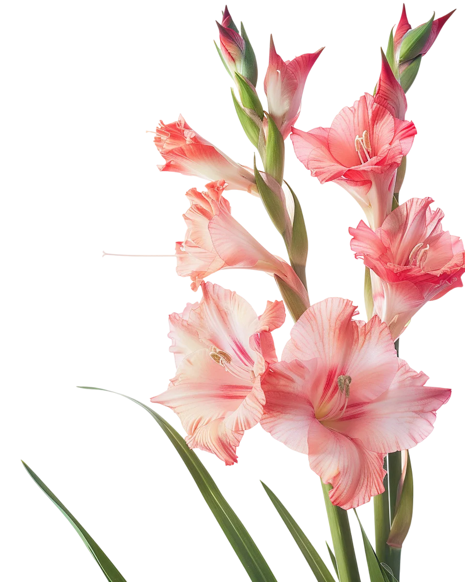 Coral Pink Gladiolus Flowers on Stems - Free PNG