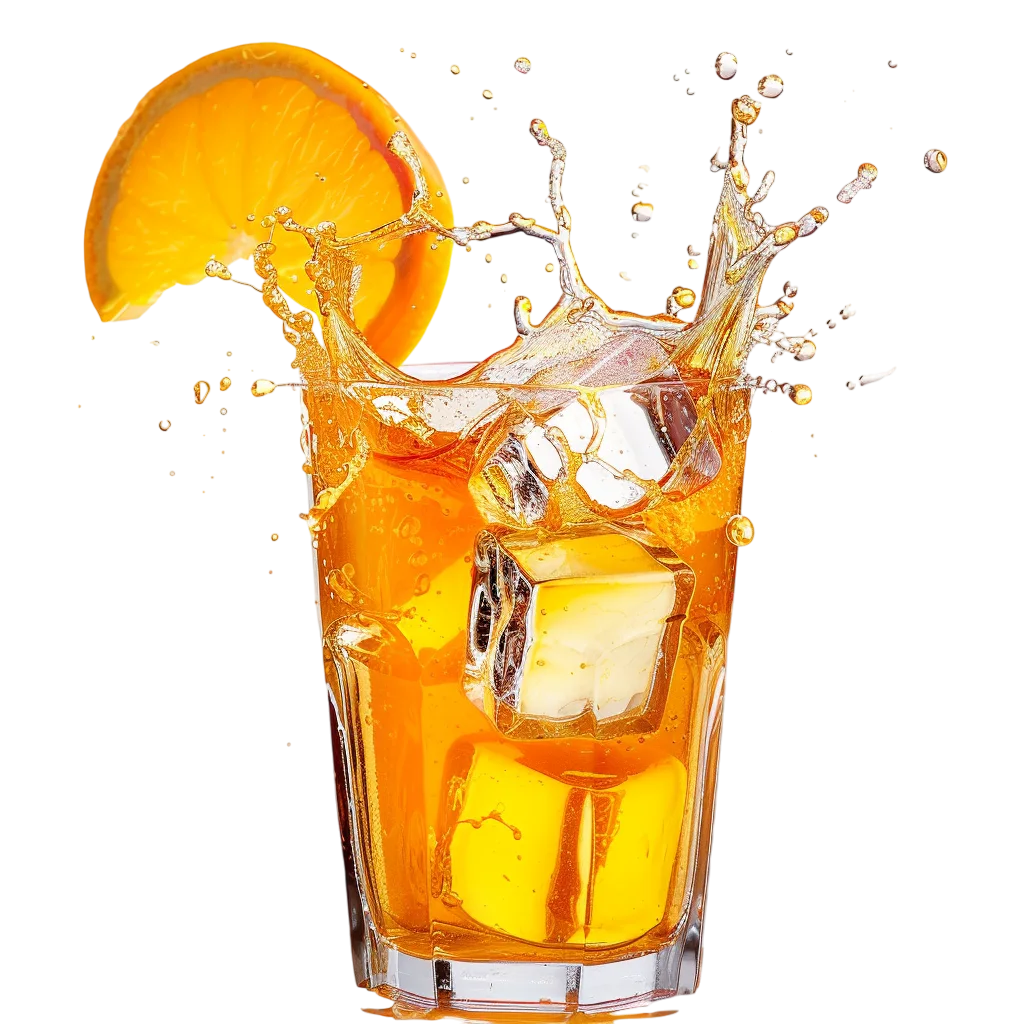 Orange Juice Splash with Ice and Citrus Slice Free PNG