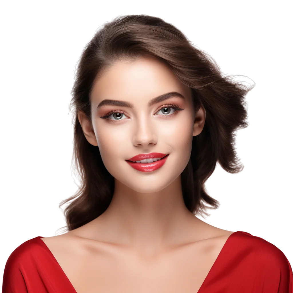 Smiling Brunette Woman in Red Dress Portrait – Free PNG