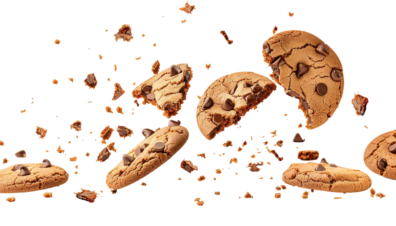 Flying Chocolate Chip Cookies and Crumbs Free PNG