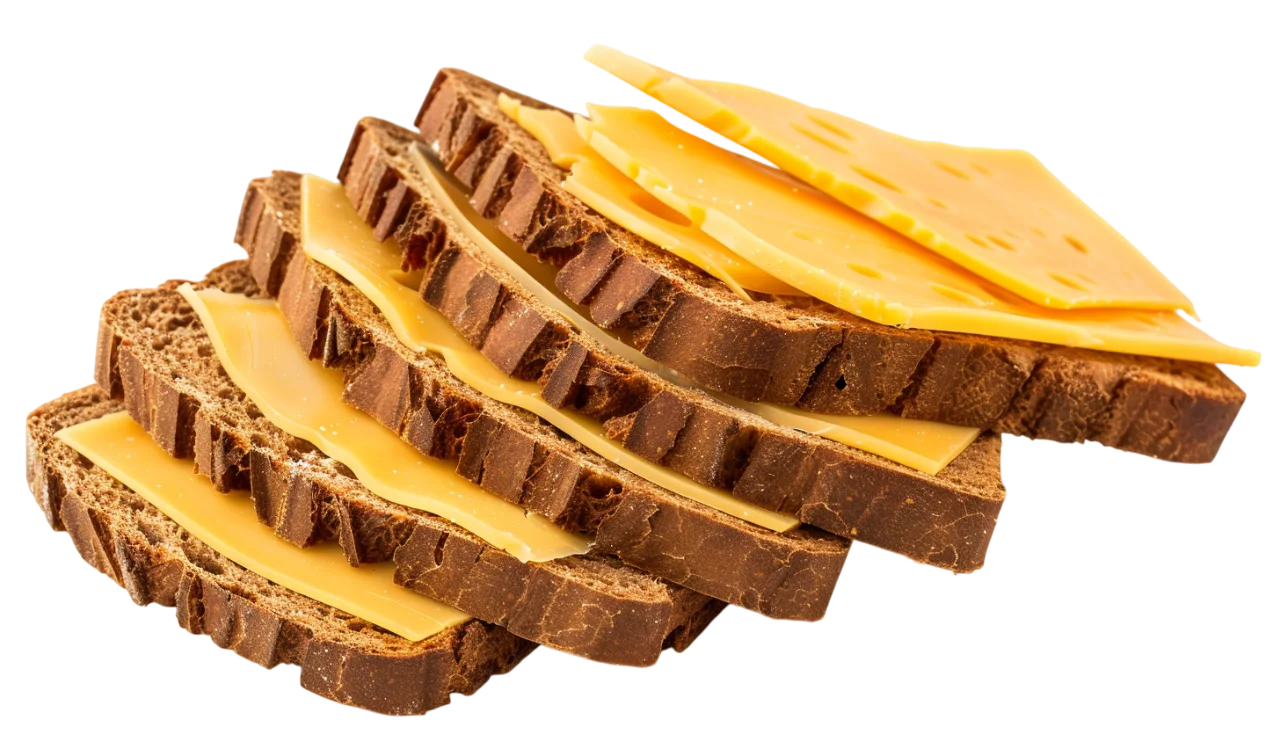 Stacked Rye Bread and Cheese Slices Free PNG