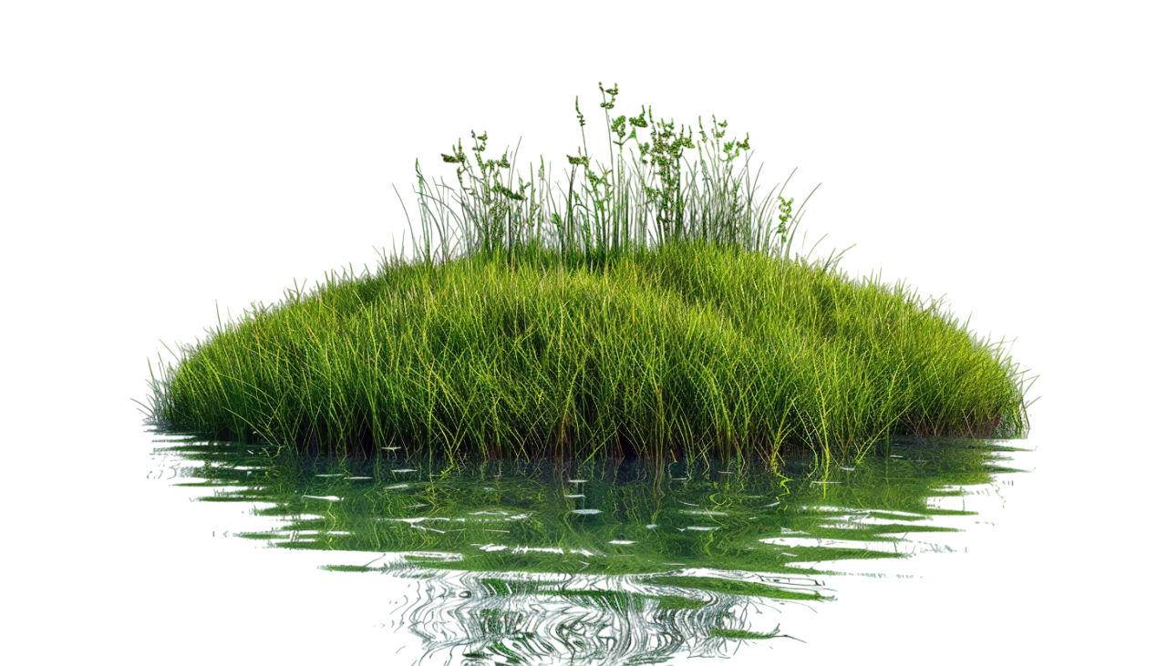 Green Marsh Reeds Growing in Shallow Water Free PNG