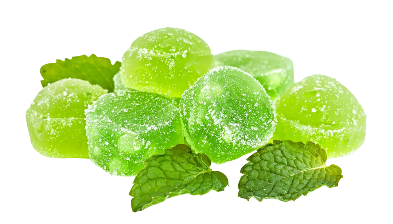 Green Sugar-Dusted Candies with Mint Leaves Free PNG