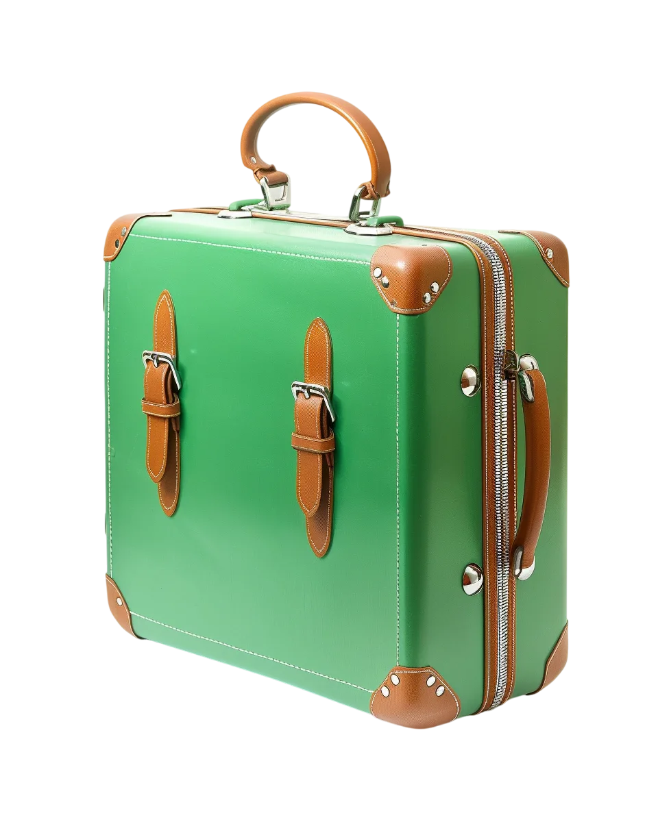 Mint Green Vintage Suitcase with Tan Leather Trim Free PNG
