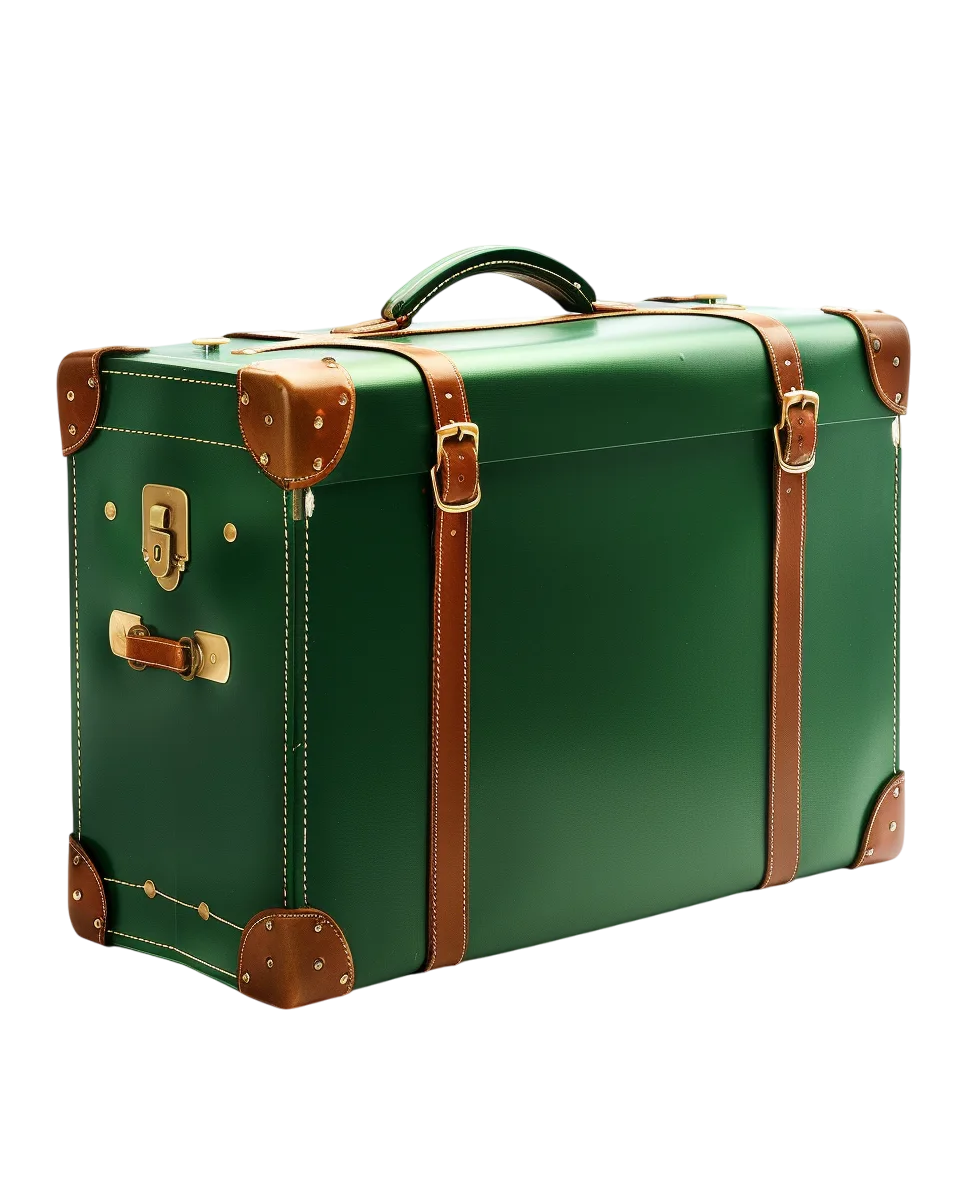 Green Vintage Suitcase with Leather Straps Free PNG