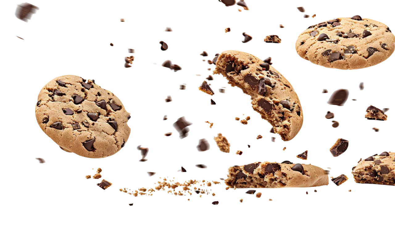 Floating Chocolate Chip Cookies and Crumbs Free PNG