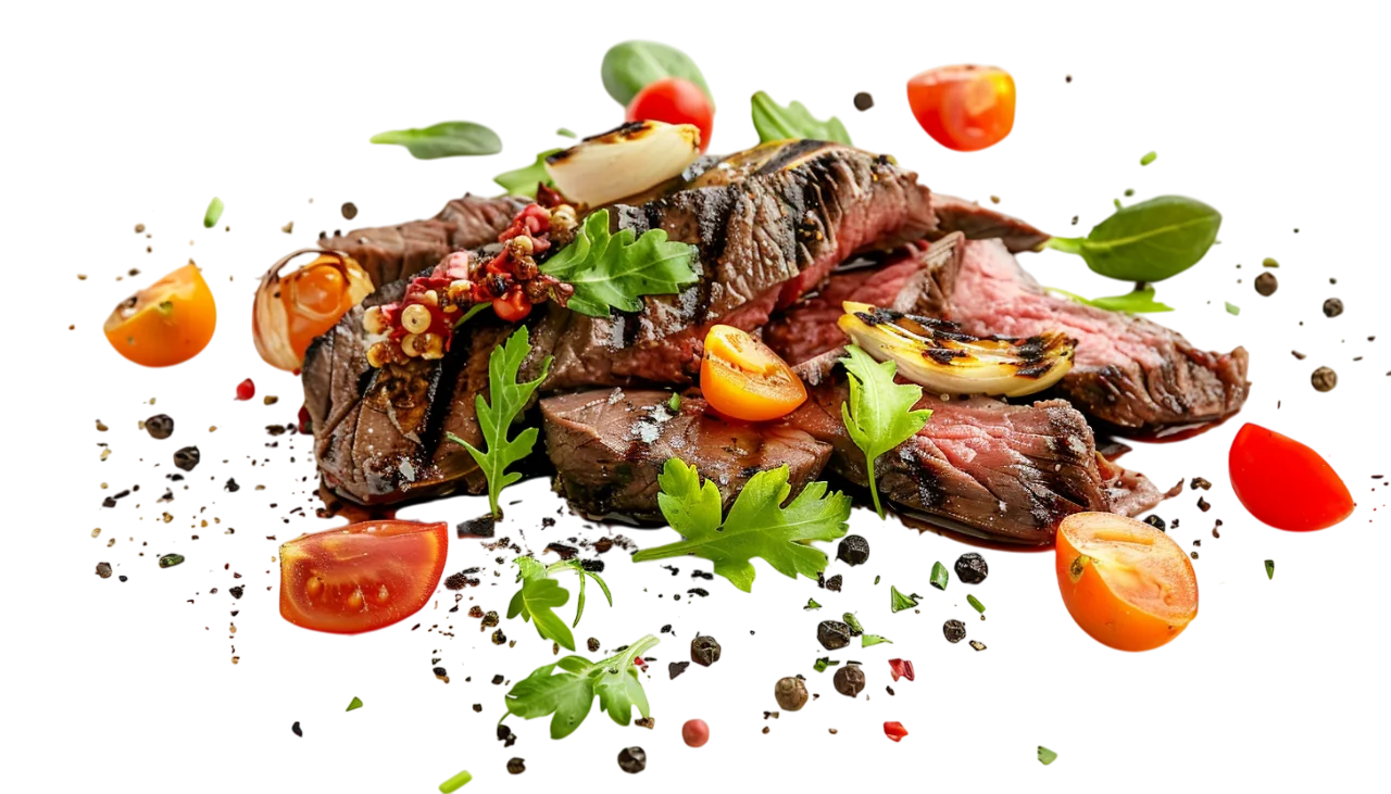 Grilled Steak Slices with Tomatoes and Herbs Free PNG