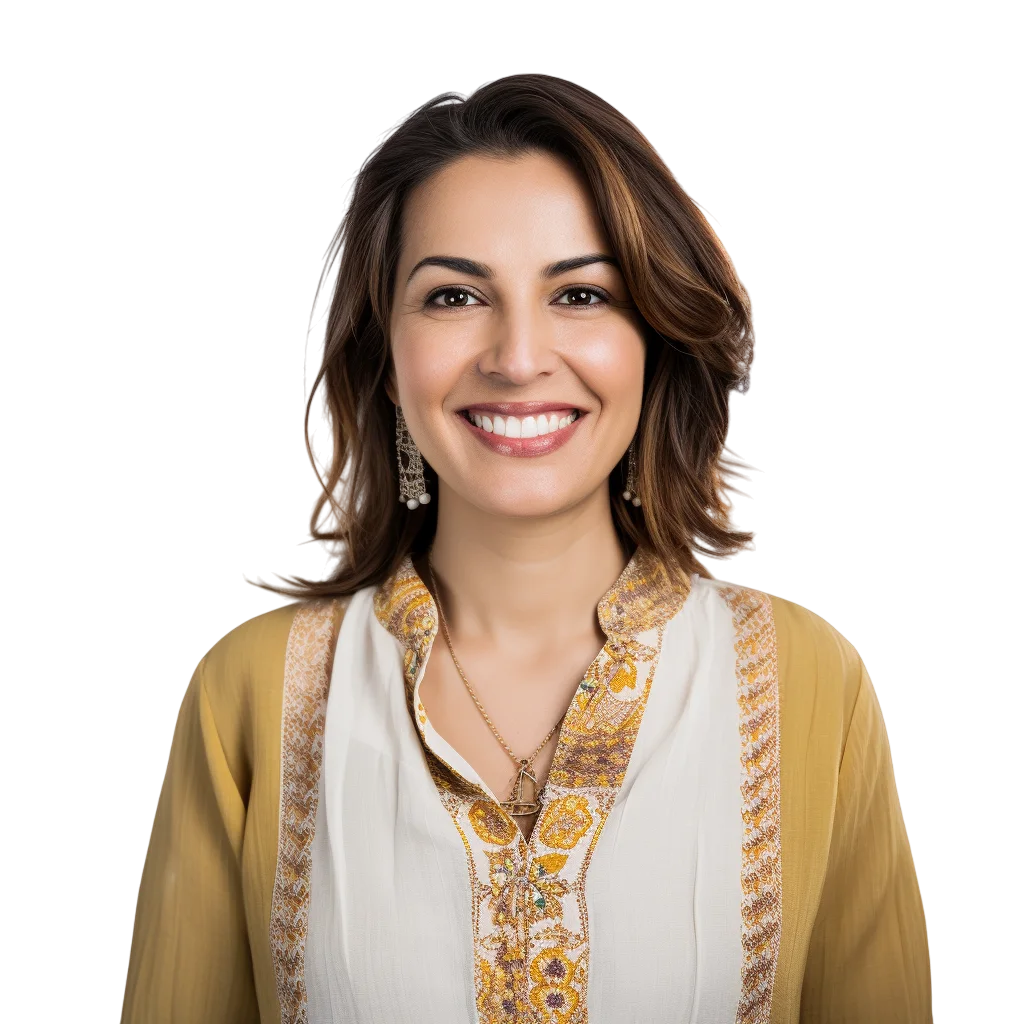 Smiling Woman in Embroidered Outfit Portrait Free PNG