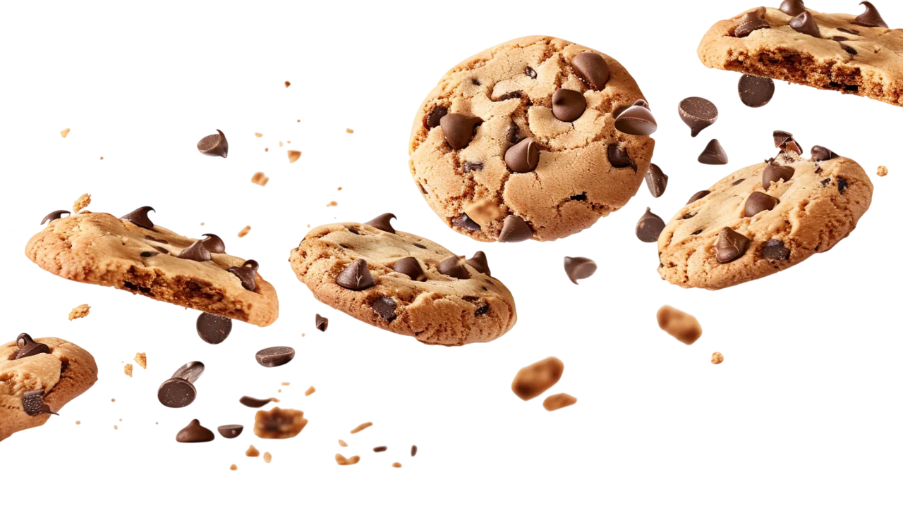 Floating Chocolate Chip Cookies and Pieces Free PNG