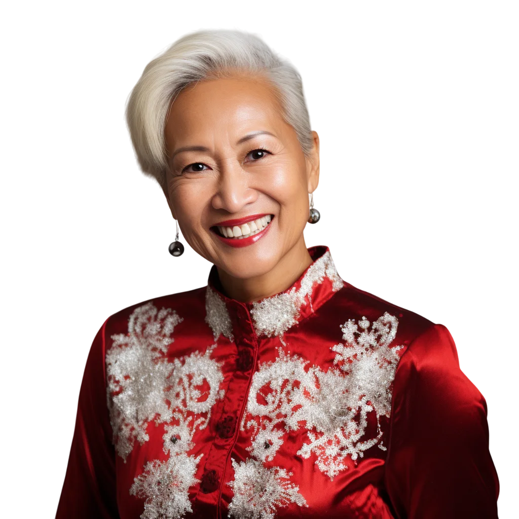 Smiling Silver-Haired Woman in Red Jacket Free PNG